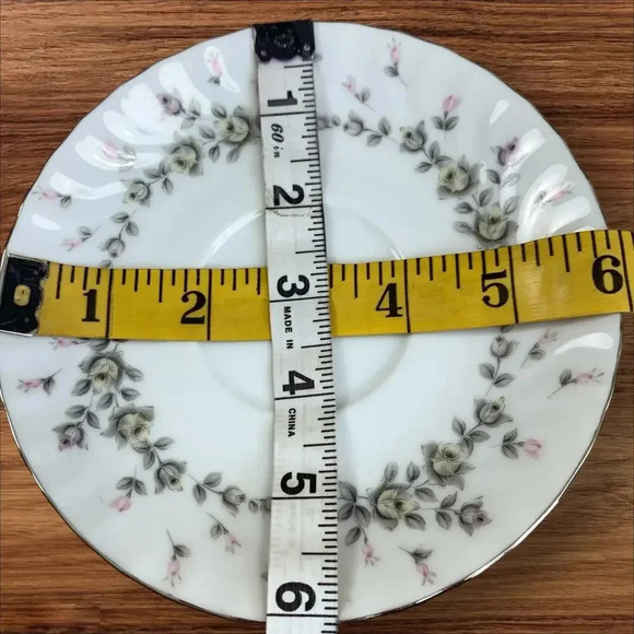 Style House Vintage Platinum Rose Fine China Picardy Saucers Set of 6 Japan 6 In - Picture 9 of 9
